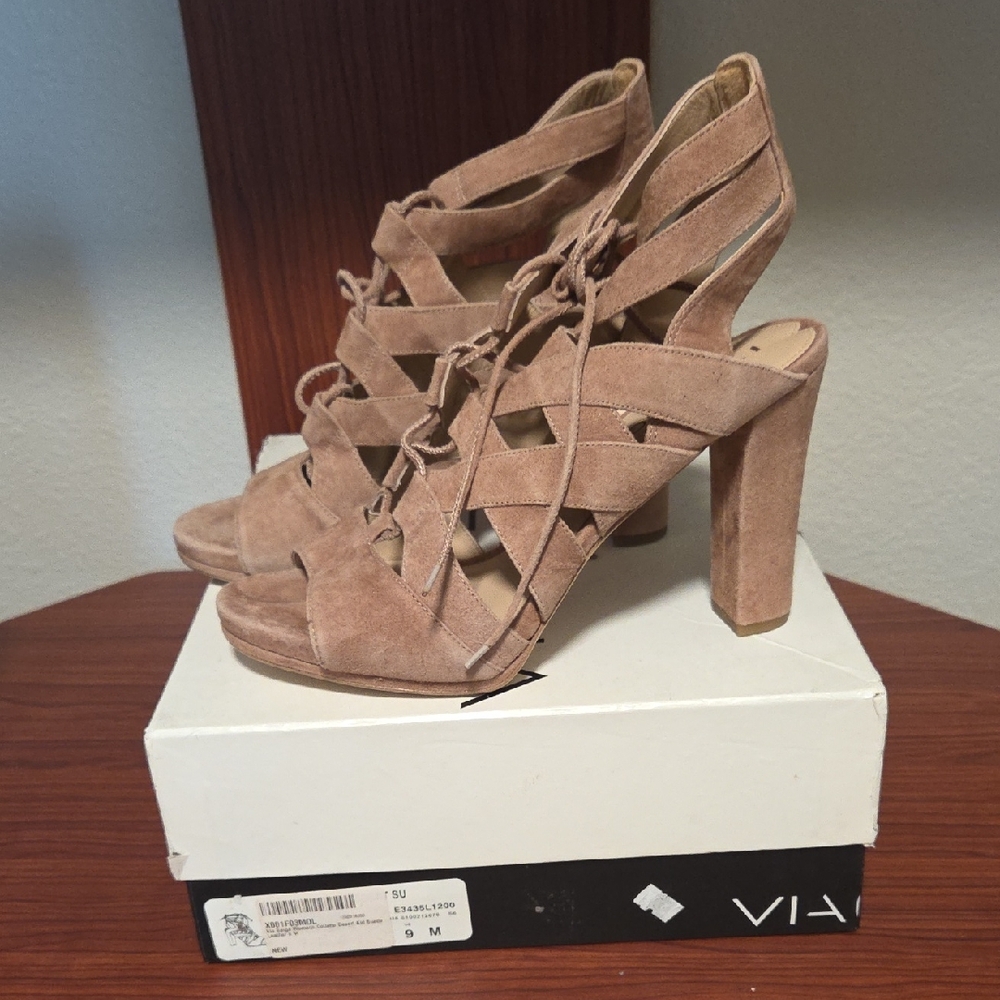 Via Spiga Tan Suede Heeled Sandals- Size 9M
